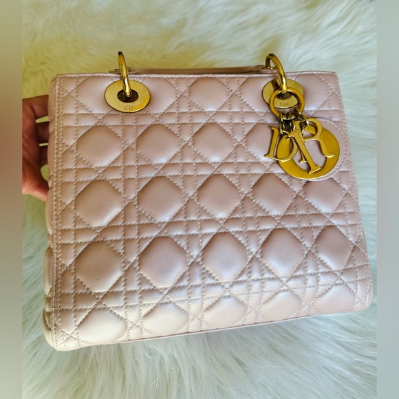 Christian Dior Lady Dior Bag Cannage Quilt Lambskin Medium Metallic Beig… - Picture 10 of 12
